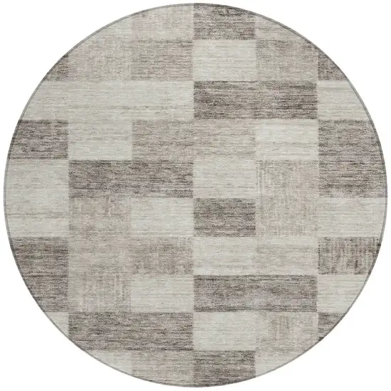 8' Beige And Gray Round Geometric Washable Indoor Outdoor Area Rug Photo 5