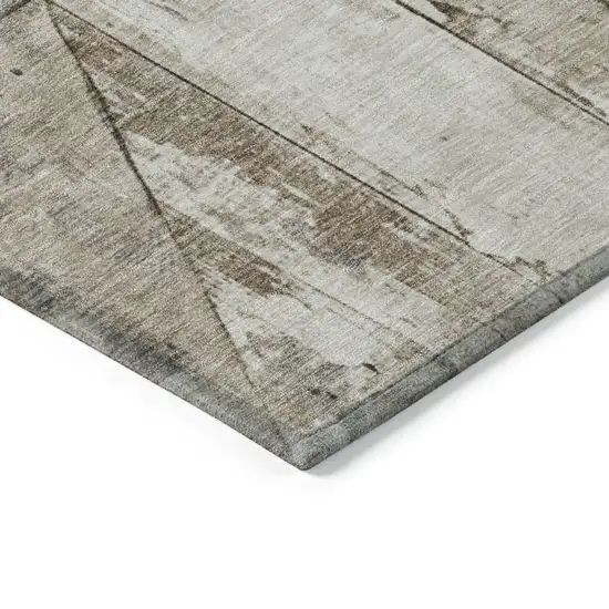 8' Beige And Gray Round Geometric Washable Indoor Outdoor Area Rug Photo 8