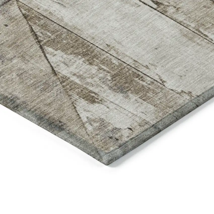 8' Beige And Gray Round Geometric Washable Indoor Outdoor Area Rug Photo 8