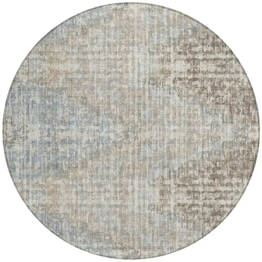 8' Beige And Gray Round Geometric Washable Indoor Outdoor Area Rug Photo 3