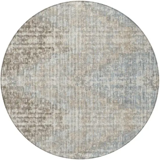 8' Beige And Gray Round Geometric Washable Indoor Outdoor Area Rug Photo 4