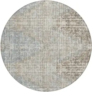 Photo of 8' Beige And Gray Round Geometric Washable Indoor Outdoor Area Rug