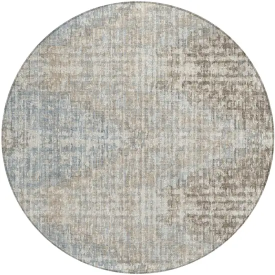 8' Beige And Gray Round Geometric Washable Indoor Outdoor Area Rug Photo 1