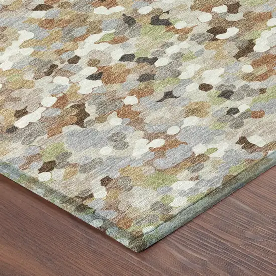 8' Beige And Gray Round Geometric Washable Indoor Outdoor Area Rug Photo 6