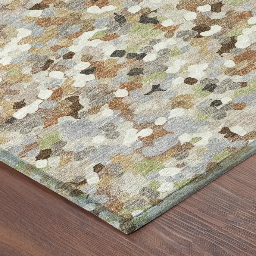 8' Beige And Gray Round Geometric Washable Indoor Outdoor Area Rug Photo 6