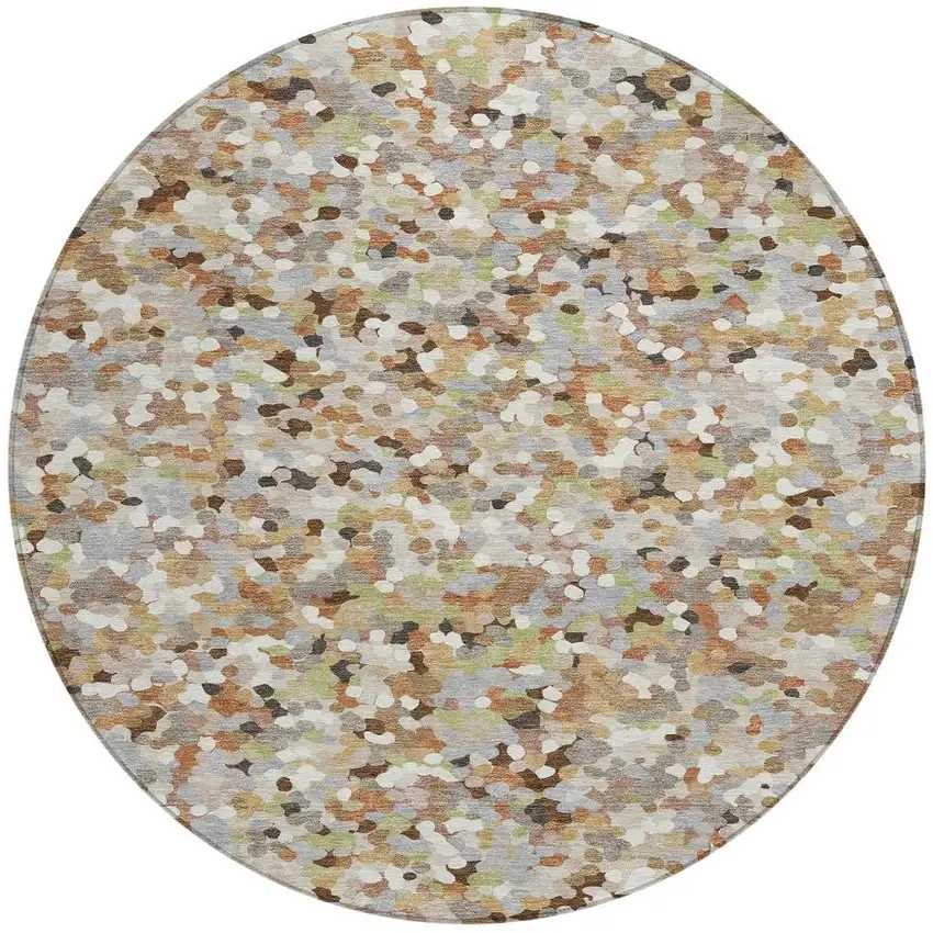8' Beige And Gray Round Geometric Washable Indoor Outdoor Area Rug Photo 2