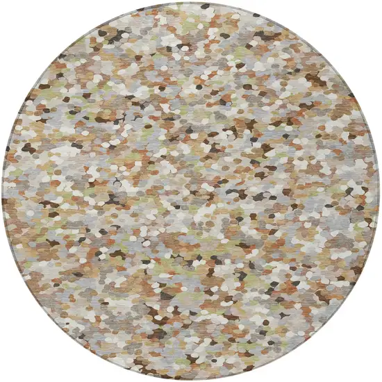 8' Beige And Gray Round Geometric Washable Indoor Outdoor Area Rug Photo 3