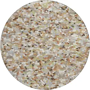 Photo of 8' Beige And Gray Round Geometric Washable Indoor Outdoor Area Rug