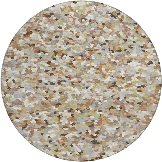 8' Beige And Gray Round Geometric Washable Indoor Outdoor Area Rug Photo 1
