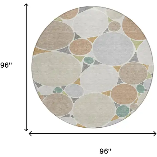 8' Beige And Gray Round Geometric Washable Indoor Outdoor Area Rug Photo 7