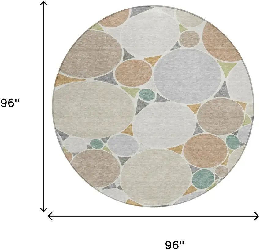 8' Beige And Gray Round Geometric Washable Indoor Outdoor Area Rug Photo 7