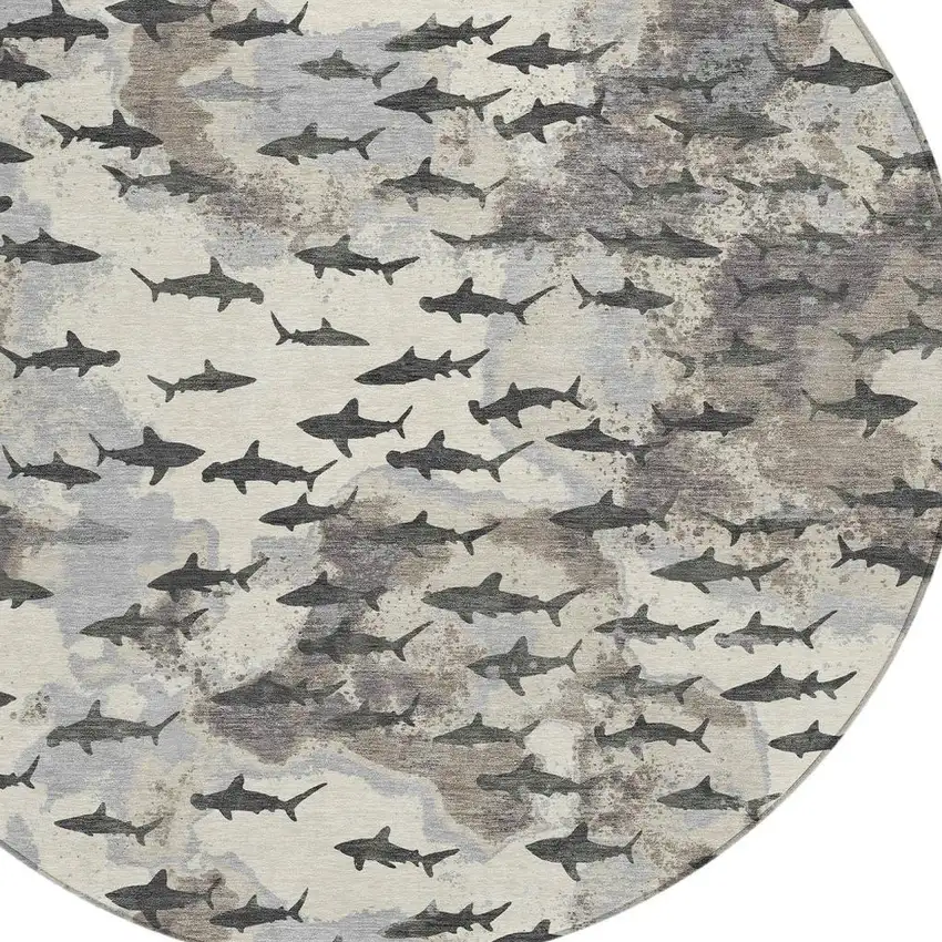 8' Beige And Gray Round Horse Washable Indoor Outdoor Area Rug Photo 2