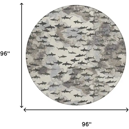 8' Beige And Gray Round Horse Washable Indoor Outdoor Area Rug Photo 6
