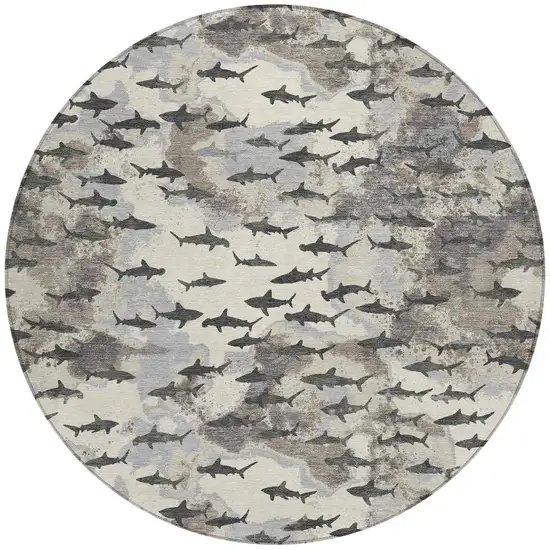 8' Beige And Gray Round Horse Washable Indoor Outdoor Area Rug Photo 3