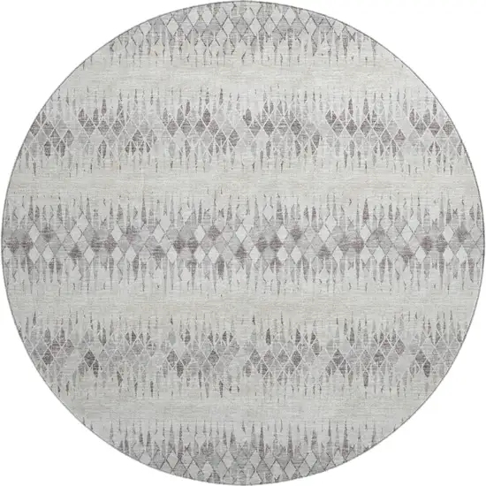 8' Beige And Gray Round Ikat Washable Indoor Outdoor Area Rug Photo 2