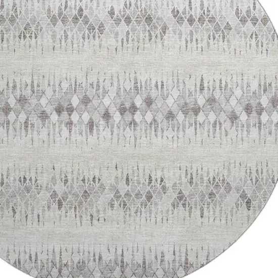 8' Beige And Gray Round Ikat Washable Indoor Outdoor Area Rug Photo 5
