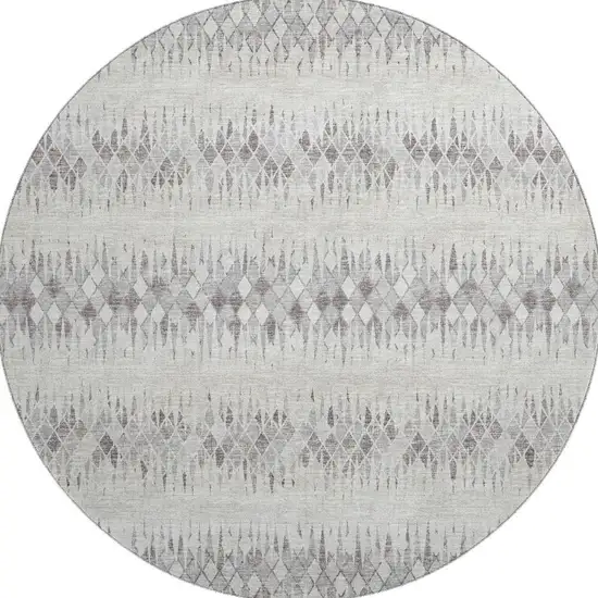 8' Beige And Gray Round Ikat Washable Indoor Outdoor Area Rug Photo 4