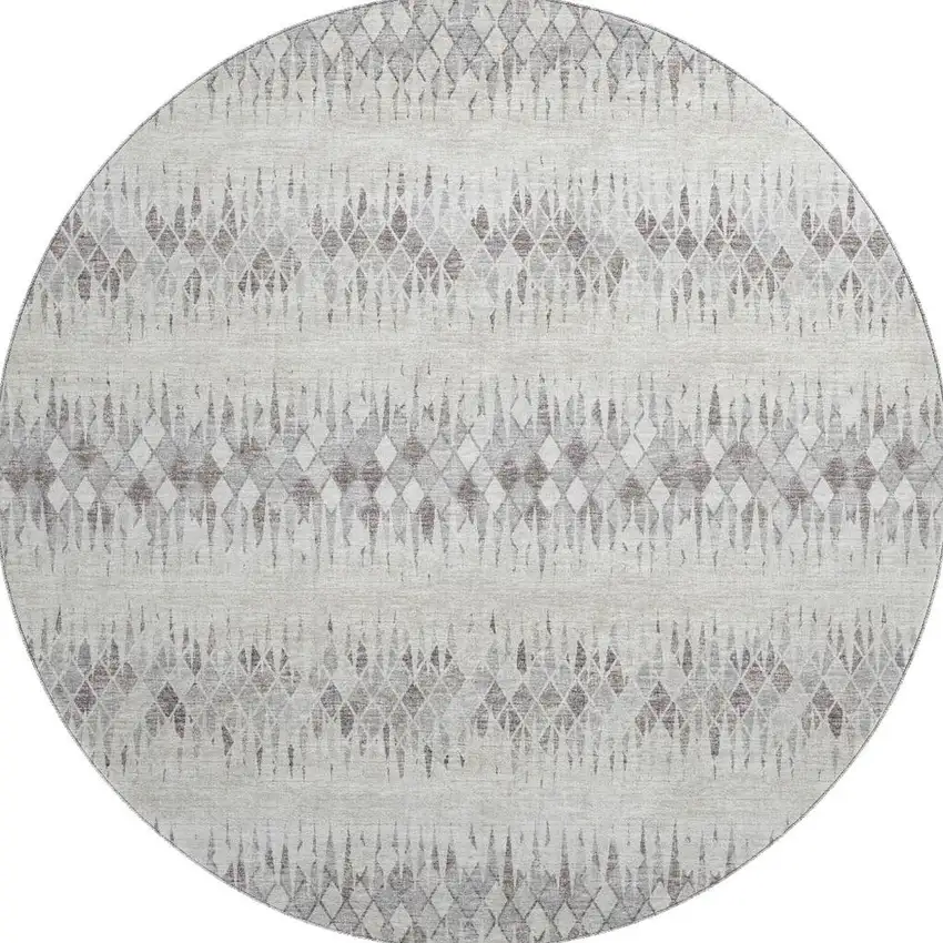8' Beige And Gray Round Ikat Washable Indoor Outdoor Area Rug Photo 4