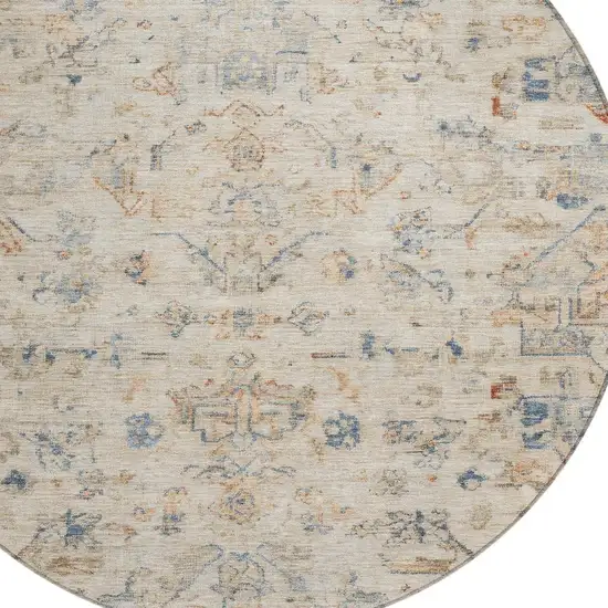 8' Beige And Gray Round Medallion Washable Indoor Outdoor Area Rug Photo 7