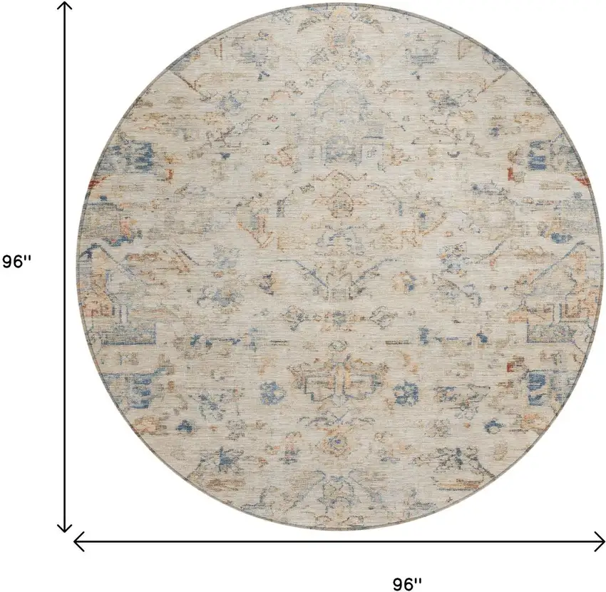 8' Beige And Gray Round Medallion Washable Indoor Outdoor Area Rug Photo 3