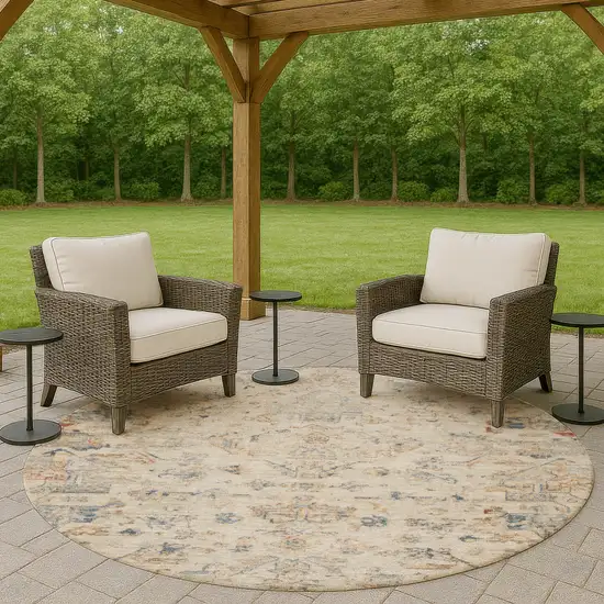 8' Beige And Gray Round Medallion Washable Indoor Outdoor Area Rug Photo 8