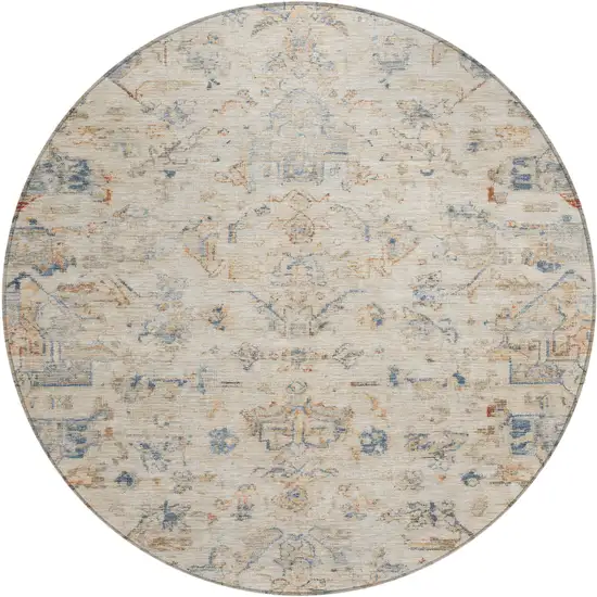 8' Beige And Gray Round Medallion Washable Indoor Outdoor Area Rug Photo 2