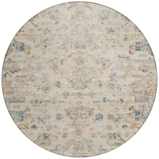 8' Beige And Gray Round Medallion Washable Indoor Outdoor Area Rug Photo 4