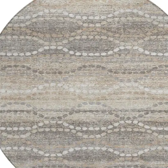 8' Beige And Gray Round Ogee Washable Indoor Outdoor Area Rug Photo 8