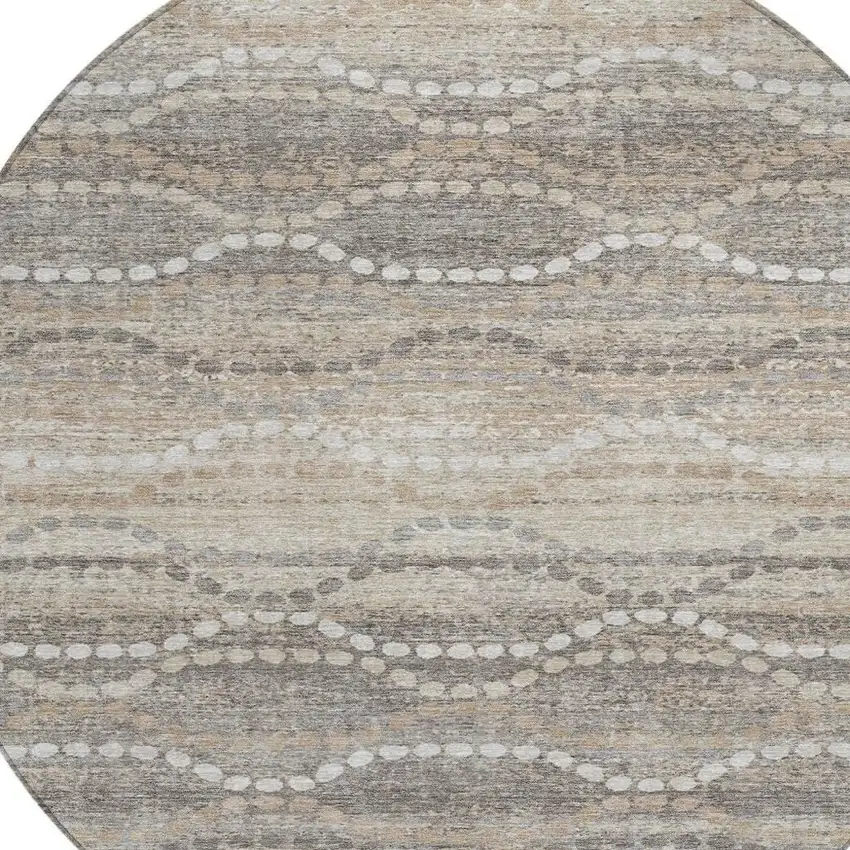 8' Beige And Gray Round Ogee Washable Indoor Outdoor Area Rug Photo 8