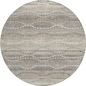 Photo of 8' Beige And Gray Round Ogee Washable Indoor Outdoor Area Rug