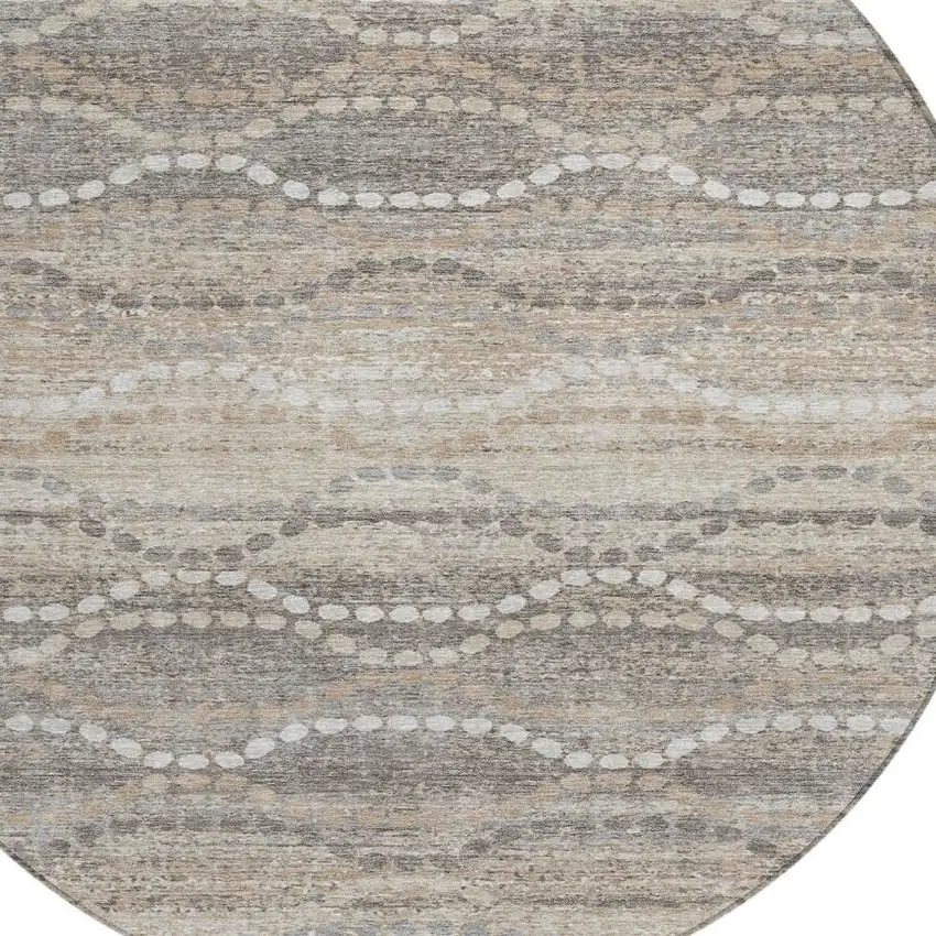 8' Beige And Gray Round Ogee Washable Indoor Outdoor Area Rug Photo 4