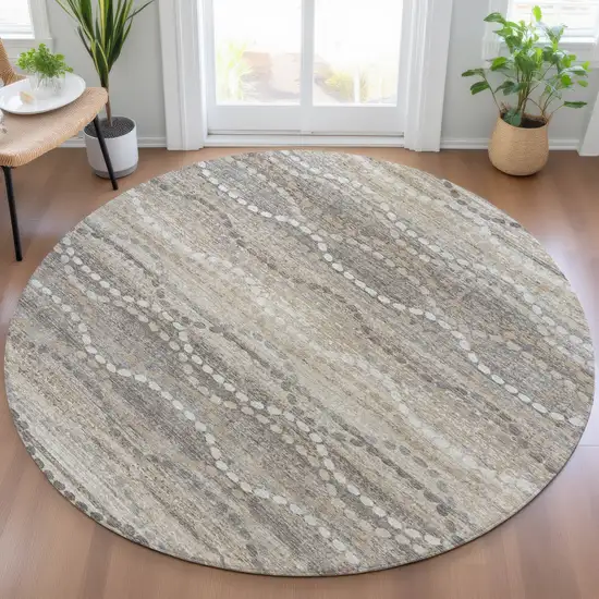 8' Beige And Gray Round Ogee Washable Indoor Outdoor Area Rug Photo 5