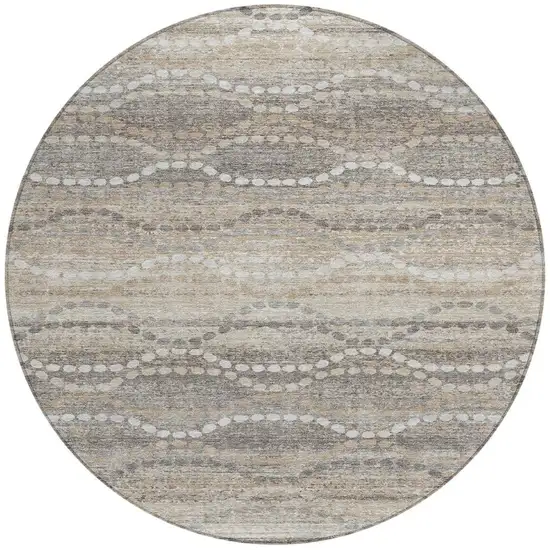 8' Beige And Gray Round Ogee Washable Indoor Outdoor Area Rug Photo 3