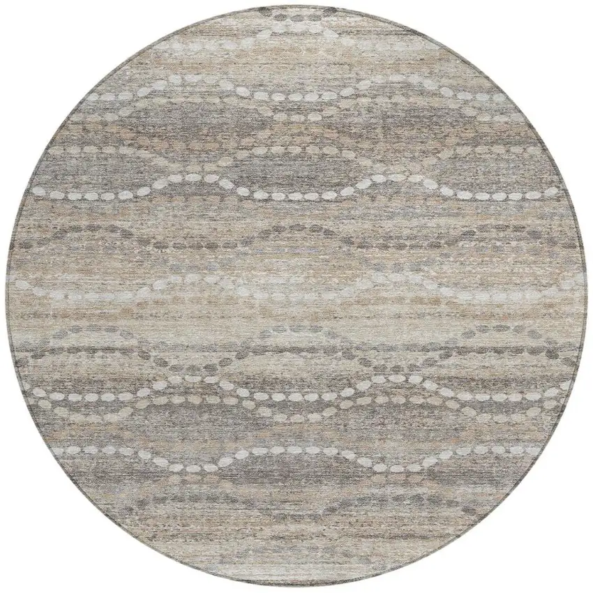 8' Beige And Gray Round Ogee Washable Indoor Outdoor Area Rug Photo 3