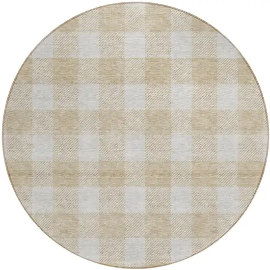8' Beige And Gray Round Plaid Washable Indoor Outdoor Area Rug Photo 2