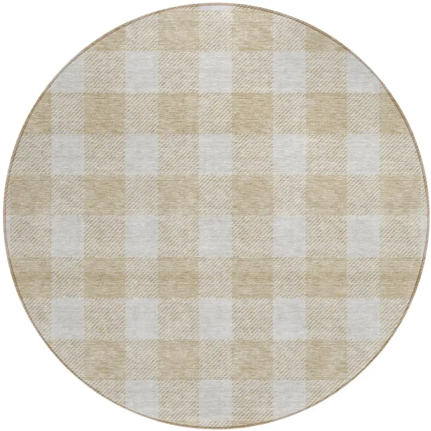 8' Beige And Gray Round Plaid Washable Indoor Outdoor Area Rug Photo 2
