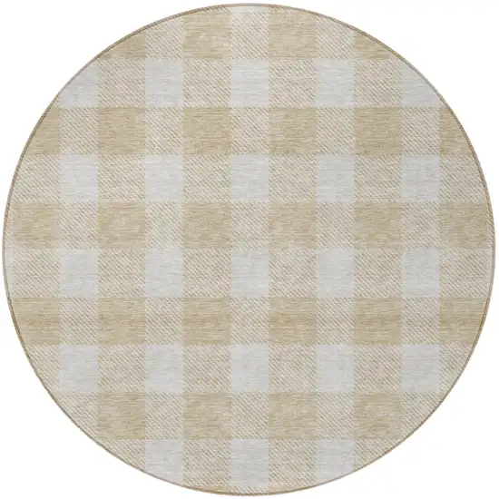 8' Beige And Gray Round Plaid Washable Indoor Outdoor Area Rug Photo 4
