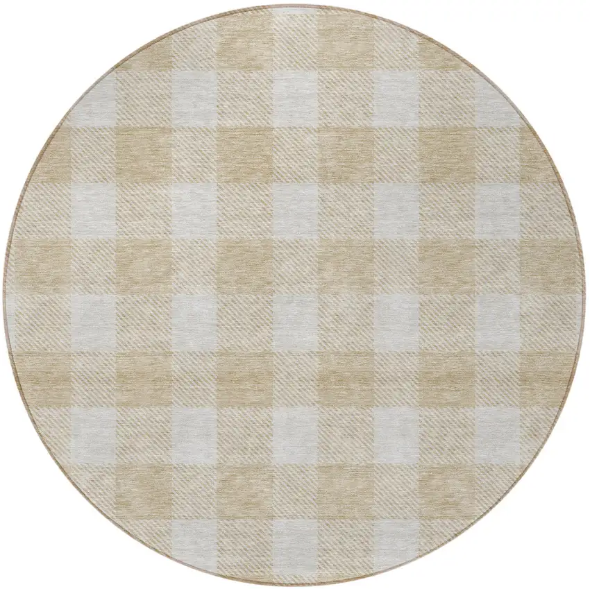 8' Beige And Gray Round Plaid Washable Indoor Outdoor Area Rug Photo 4