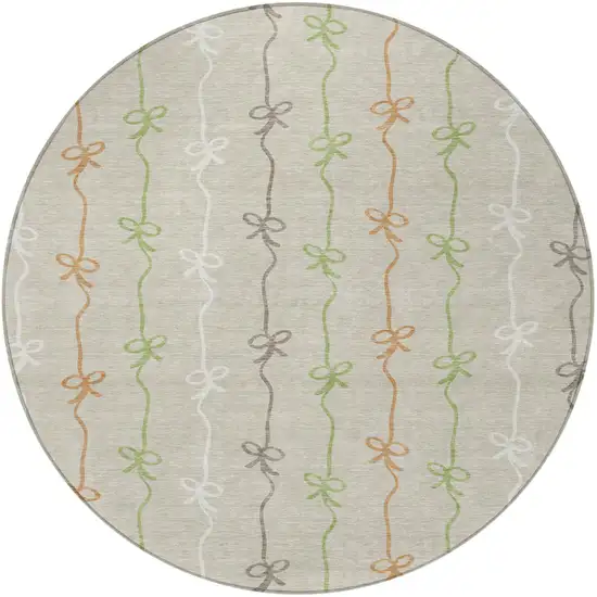 8' Beige And Gray Round Southwestern Washable Indoor Outdoor Area Rug Photo 3