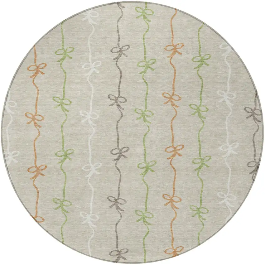 8' Beige And Gray Round Southwestern Washable Indoor Outdoor Area Rug Photo 3
