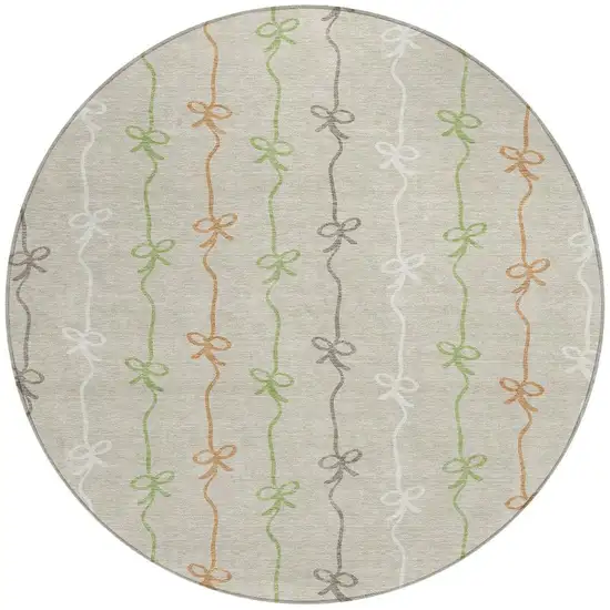 8' Beige And Gray Round Southwestern Washable Indoor Outdoor Area Rug Photo 2