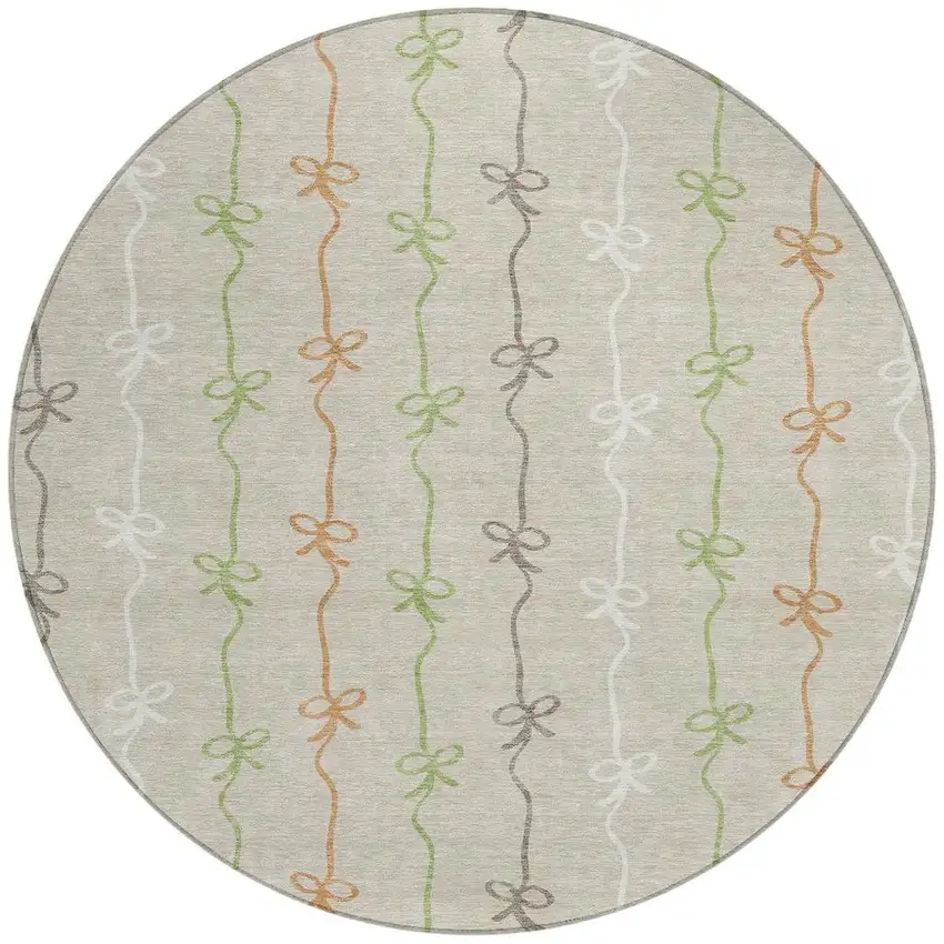 8' Beige And Gray Round Southwestern Washable Indoor Outdoor Area Rug Photo 2