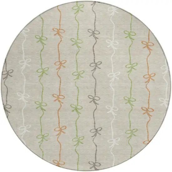 8' Beige And Gray Round Southwestern Washable Indoor Outdoor Area Rug Photo 1