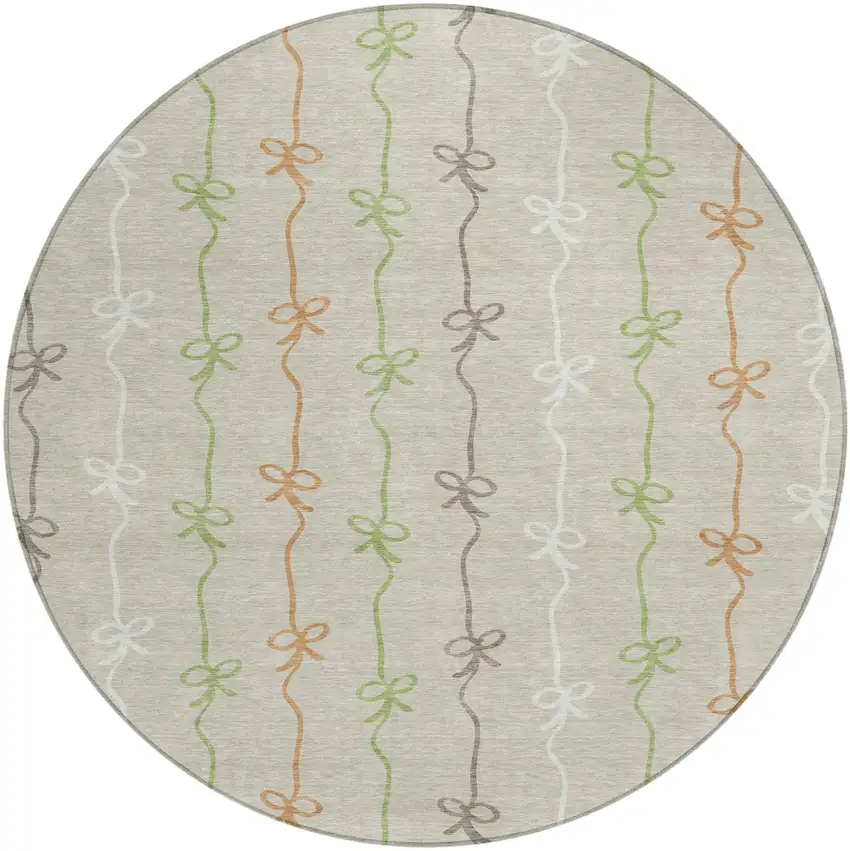 8' Beige And Gray Round Southwestern Washable Indoor Outdoor Area Rug Photo 1