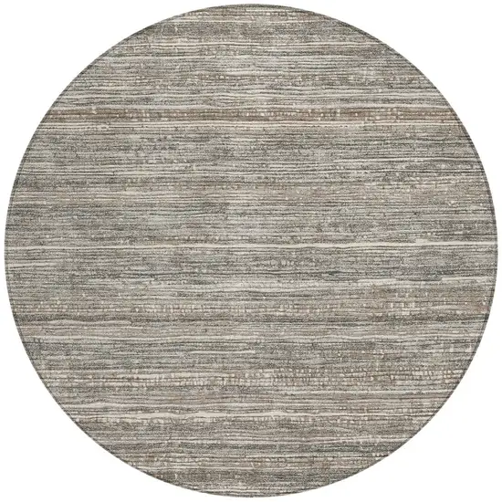 8' Beige And Gray Round Striped Washable Indoor Outdoor Area Rug Photo 3