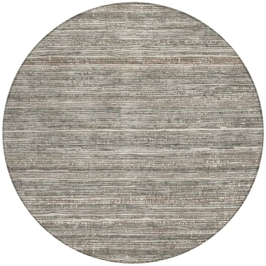 8' Beige And Gray Round Striped Washable Indoor Outdoor Area Rug Photo 3