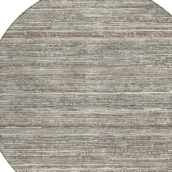 8' Beige And Gray Round Striped Washable Indoor Outdoor Area Rug Photo 9