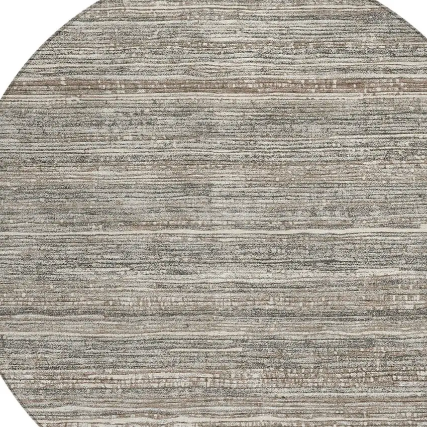 8' Beige And Gray Round Striped Washable Indoor Outdoor Area Rug Photo 9