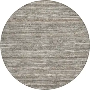 Photo of 8' Beige And Gray Round Striped Washable Indoor Outdoor Area Rug