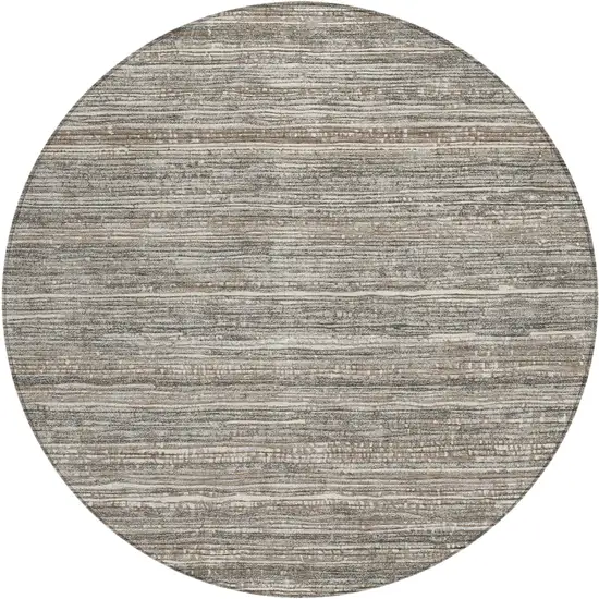 8' Beige And Gray Round Striped Washable Indoor Outdoor Area Rug Photo 1